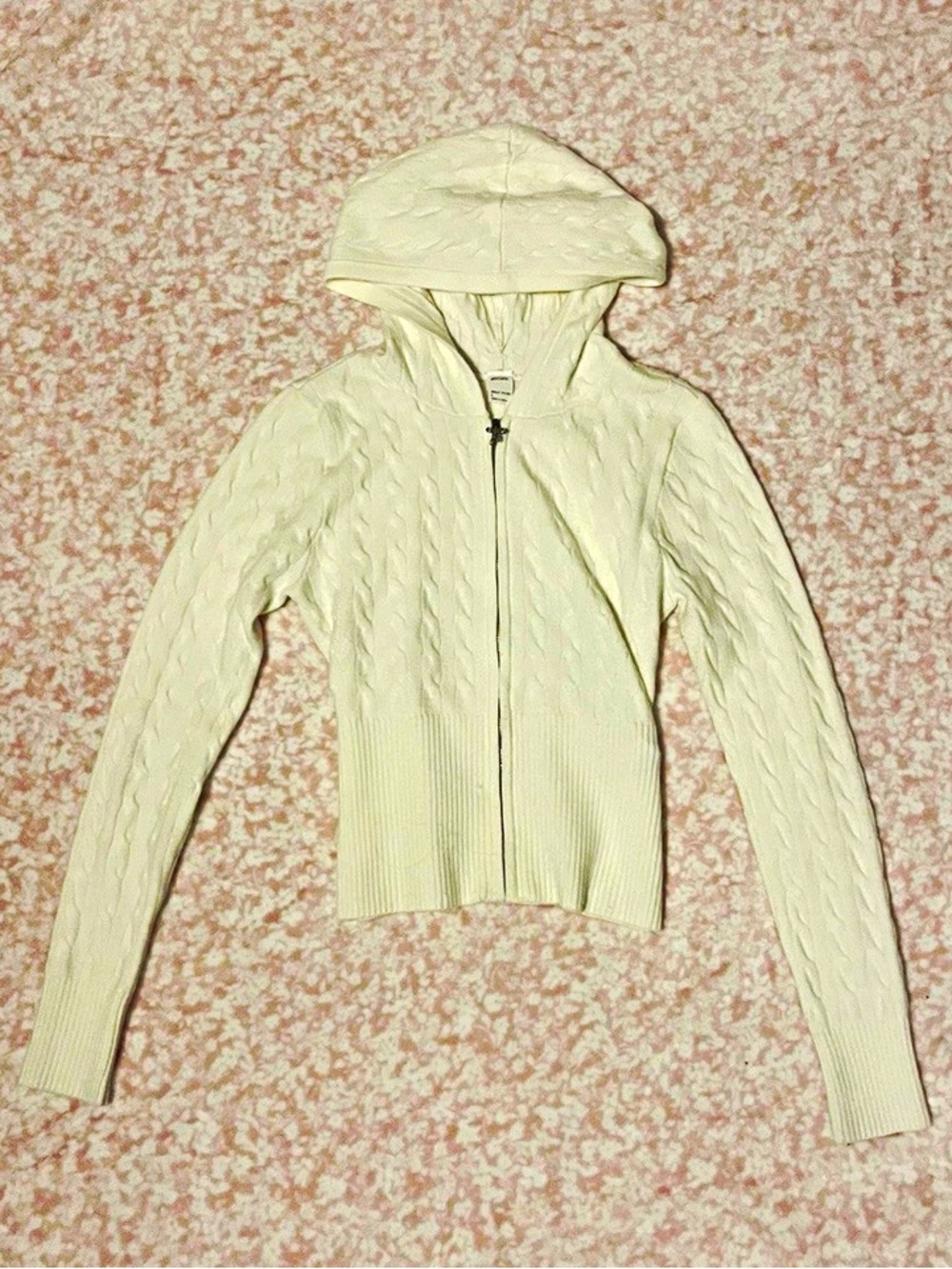 Gilly Hicks Cream Hooded Cable-Knit Zip Cardigan